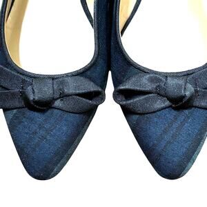 Talbots dressy flats shoes blue & green tartan plaid slip ons preppy bows 7M